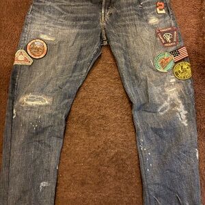 Polo Ralph Lauren Distressed Blue Jeans with Patches